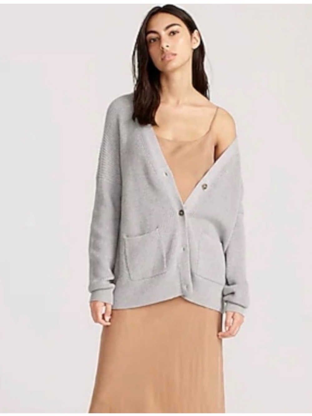 J. CREW Preppy Oversized Cotton Cashmere Gray Ribbed Long Line Cardigan Size XXS